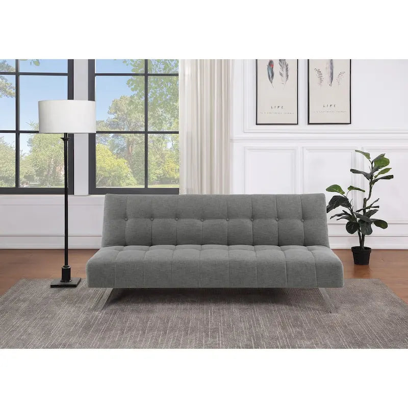 Banquette-lit Futon convertible capitonnée avec pieds en acier inoxydable, Gris Bleu Noir