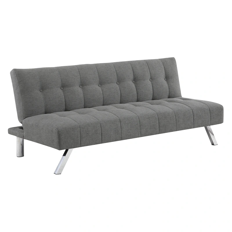 Banquette-lit Futon convertible capitonnée avec pieds en acier inoxydable, Gris Bleu Noir