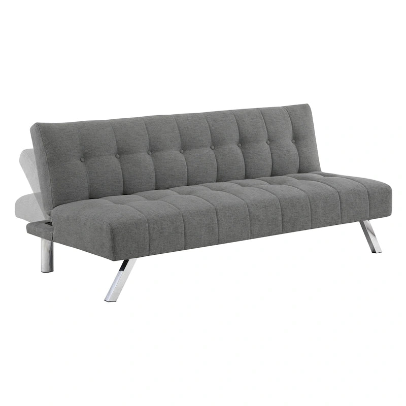 Banquette-lit Futon convertible capitonnée avec pieds en acier inoxydable, Gris Bleu Noir