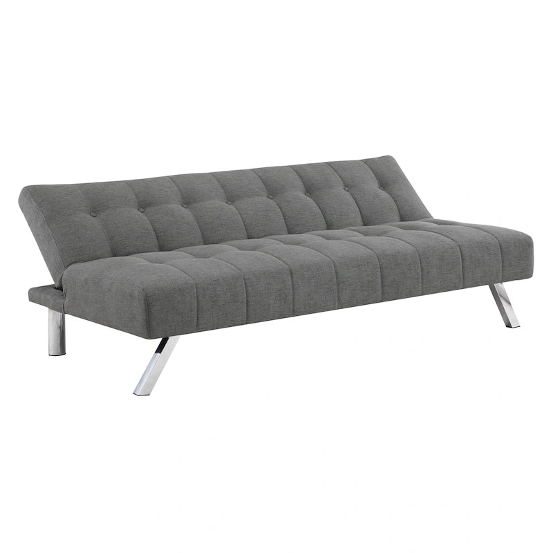 Banquette-lit Futon convertible capitonnée avec pieds en acier inoxydable, Gris Bleu Noir
