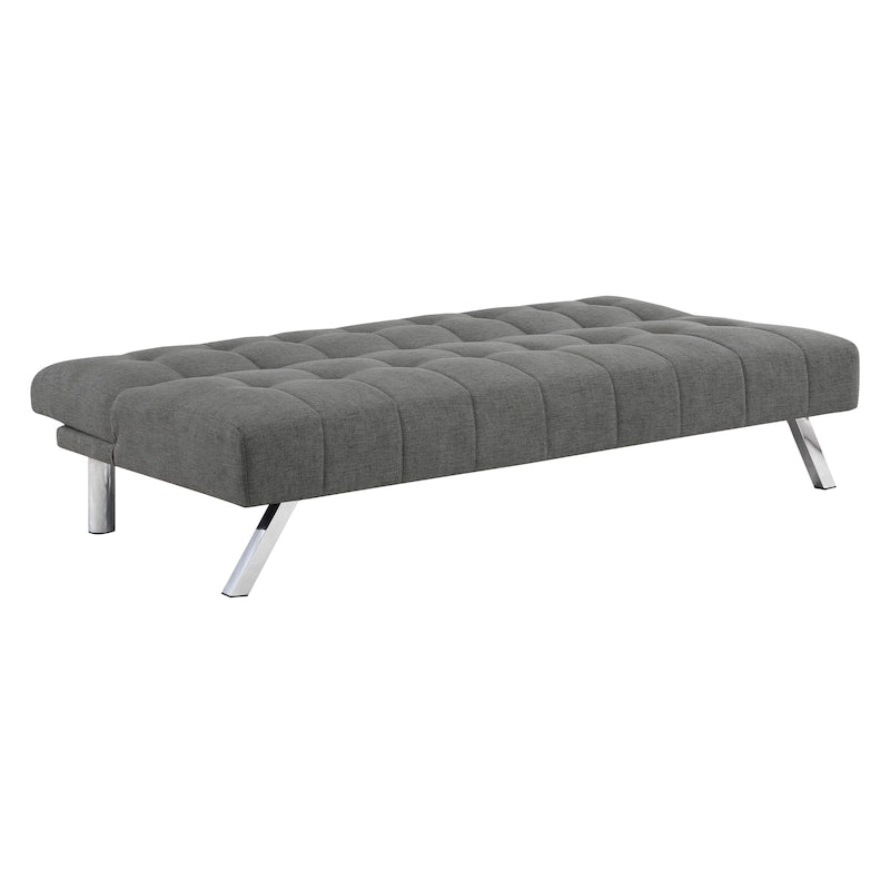 Banquette-lit Futon convertible capitonnée avec pieds en acier inoxydable, Gris Bleu Noir