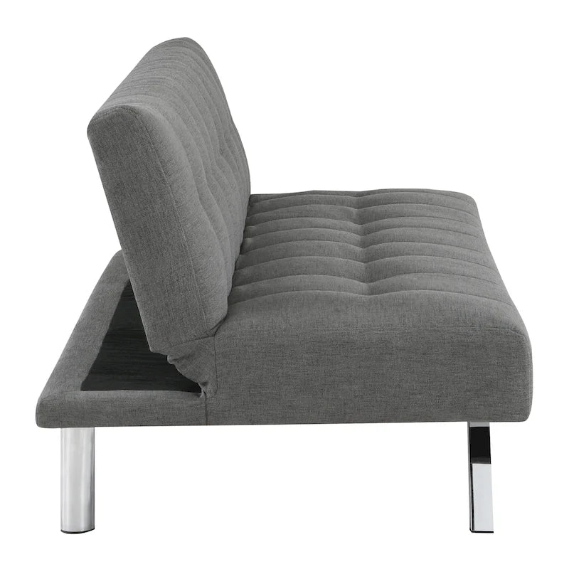 Banquette-lit Futon convertible capitonnée avec pieds en acier inoxydable, Gris Bleu Noir