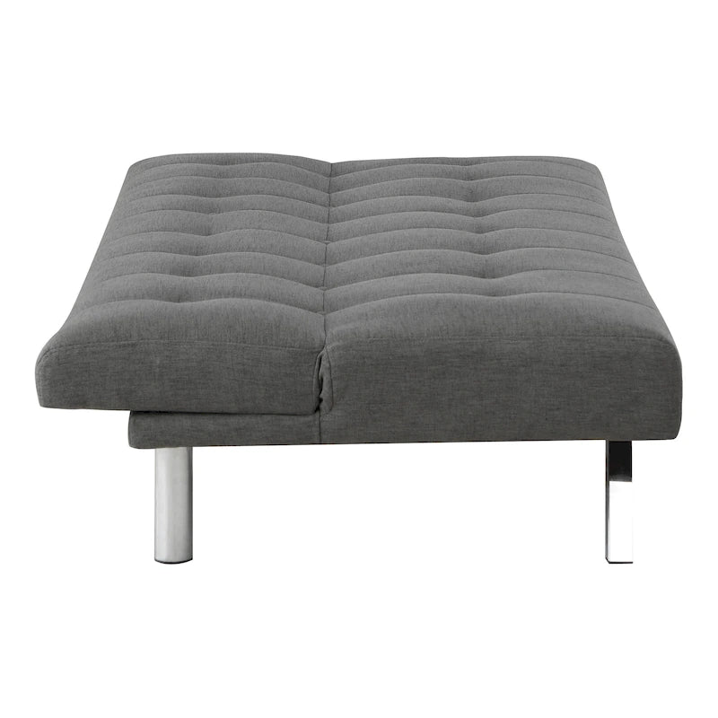 Banquette-lit Futon convertible capitonnée avec pieds en acier inoxydable, Gris Bleu Noir