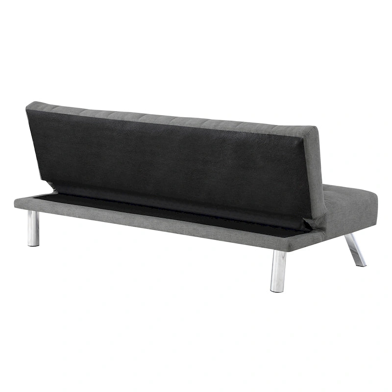 Banquette-lit Futon convertible capitonnée avec pieds en acier inoxydable, Gris Bleu Noir