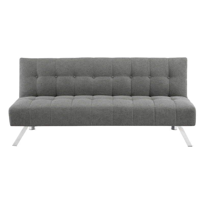 Banquette-lit Futon convertible capitonnée avec pieds en acier inoxydable, Gris Bleu Noir