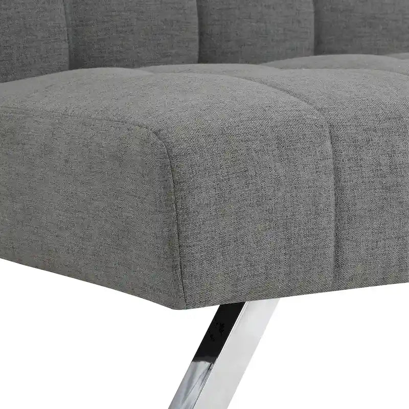 Banquette-lit Futon convertible capitonnée avec pieds en acier inoxydable, Gris Bleu Noir