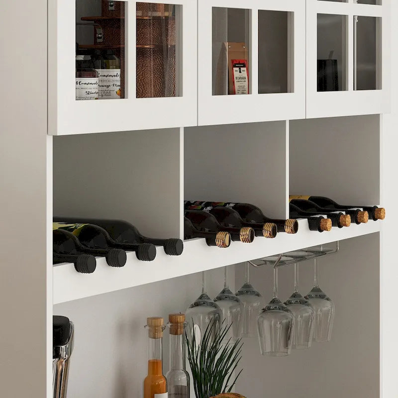 Armoire de rangement de garde-manger avec portes en verre, buffet latéral, finition laque blanche