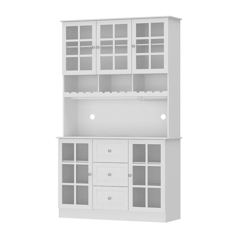 Armoire de rangement de garde-manger avec portes en verre, buffet latéral, finition laque blanche
