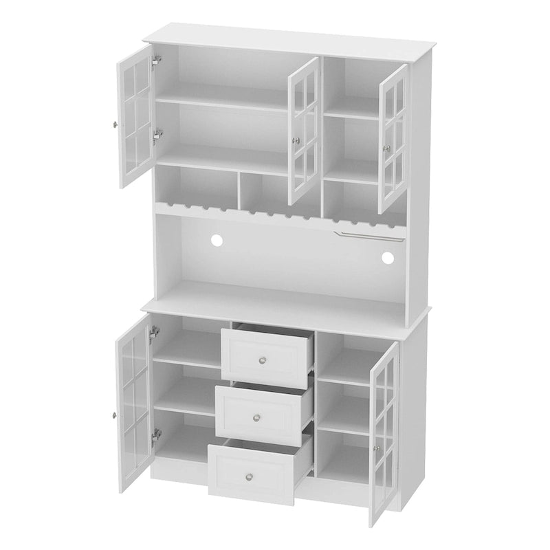 Armoire de rangement de garde-manger avec portes en verre, buffet latéral, finition laque blanche