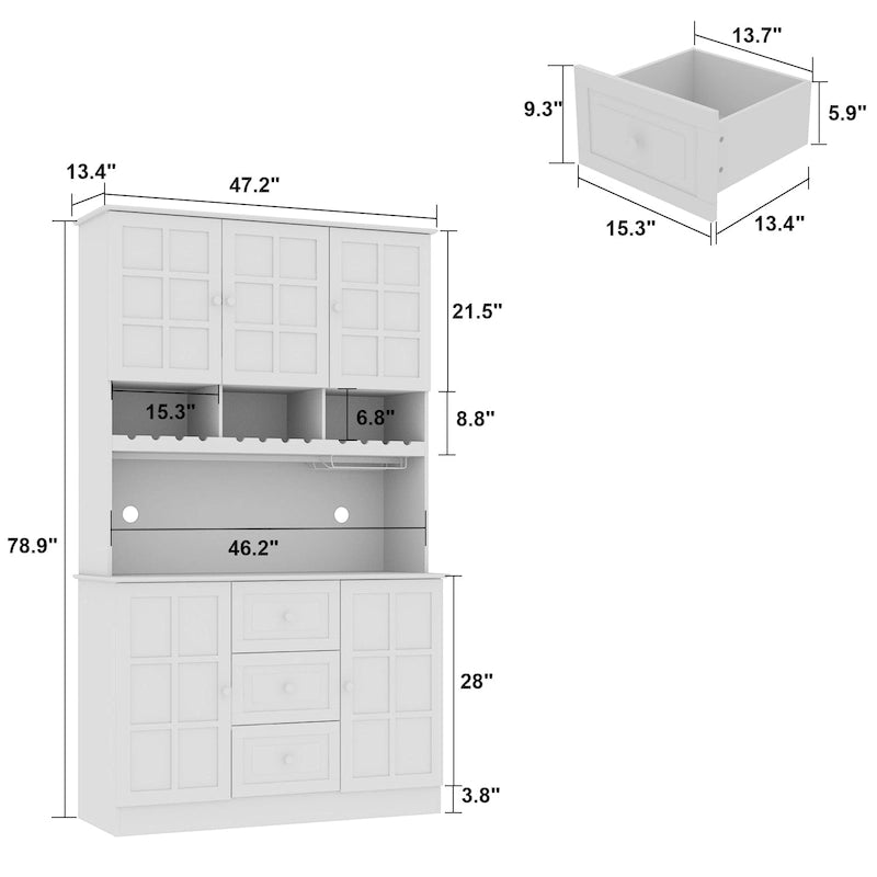 Armoire de rangement de garde-manger avec portes en verre, buffet latéral, finition laque blanche