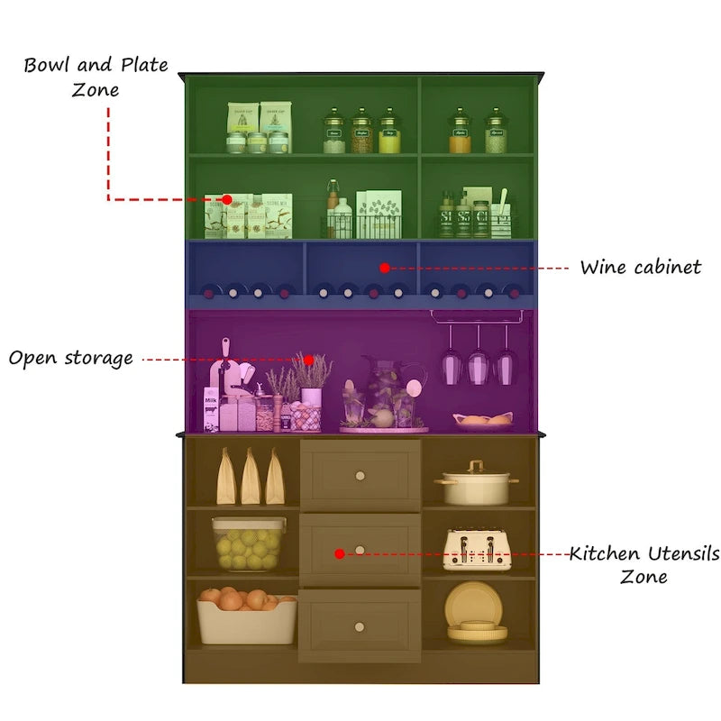 Armoire de rangement de garde-manger avec portes en verre, buffet latéral, finition laque blanche
