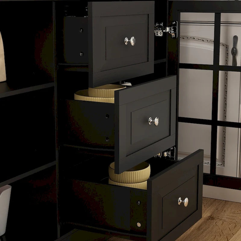 Armoire de rangement de garde-manger avec portes en verre, buffet latéral, finition laque blanche