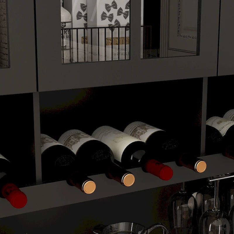 Armoire de rangement de garde-manger avec portes en verre, buffet latéral, finition laque blanche