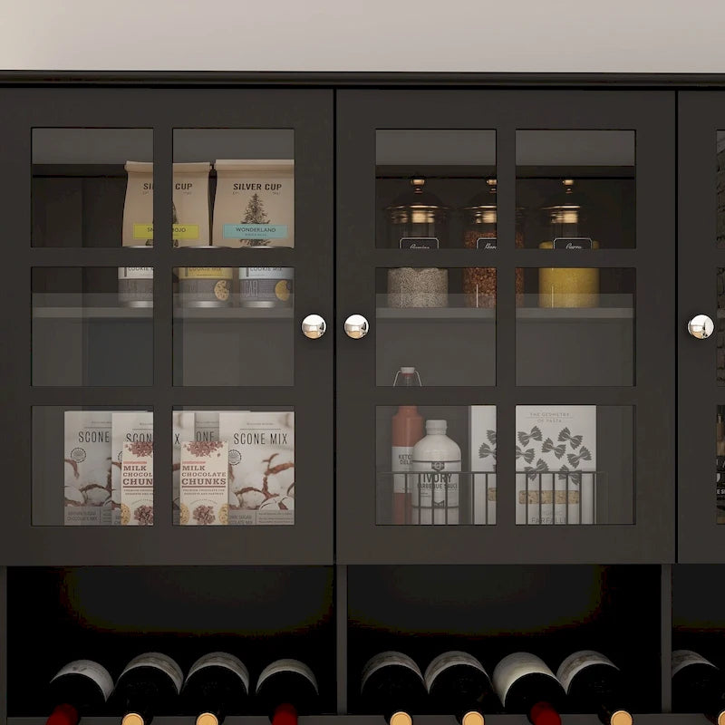 Armoire de rangement de garde-manger avec portes en verre, buffet latéral, finition laque blanche