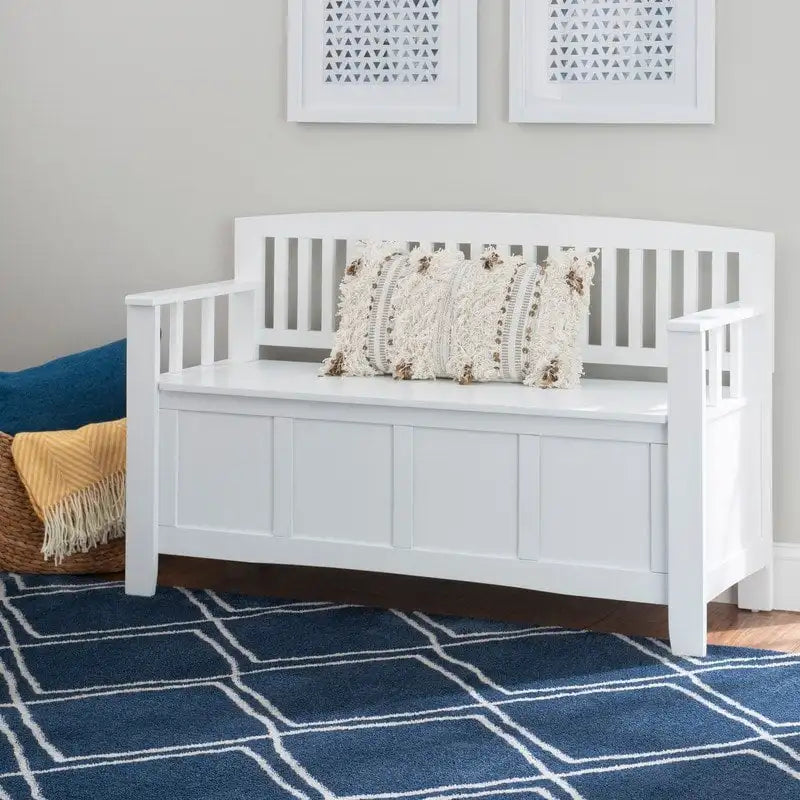 Banc de rangement d'entrée en bois marron noyer avec dossier à lattes et plateau relevable