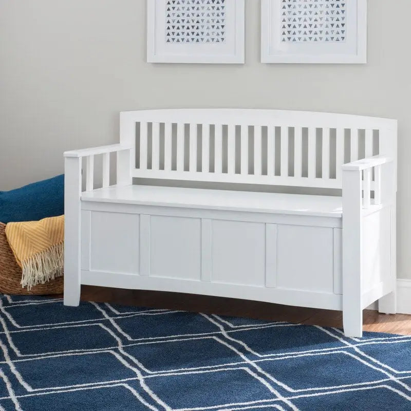 Banc de rangement d'entrée en bois marron noyer avec dossier à lattes et plateau relevable