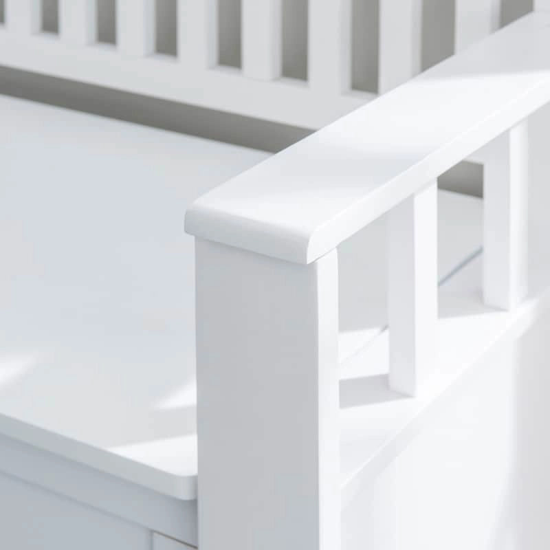 Banc de rangement d'entrée en bois marron noyer avec dossier à lattes et plateau relevable