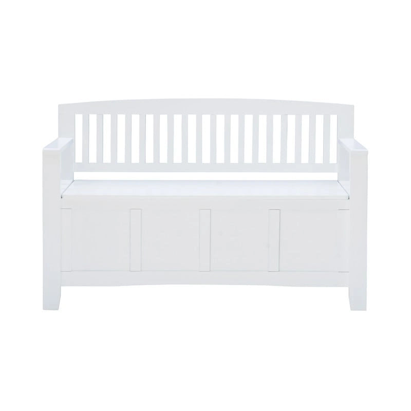 Banc de rangement d'entrée en bois marron noyer avec dossier à lattes et plateau relevable