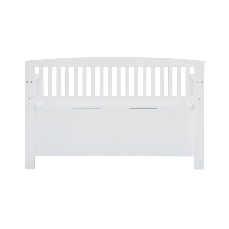 Banc de rangement d'entrée en bois marron noyer avec dossier à lattes et plateau relevable