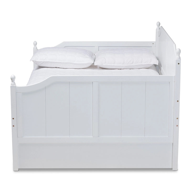 Lit de Repos Double Cottage Farmhouse en Bois avec Pommeaux Décoratifs, Gris et Blanc