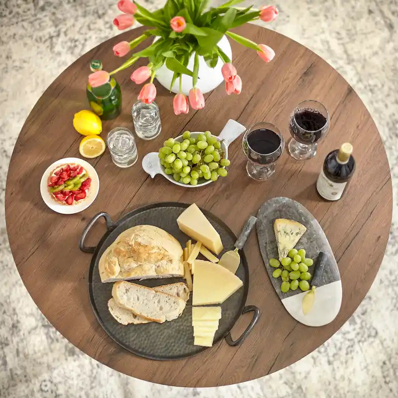 Table à manger ronde Mid-Century Noyer Marbre Noir Or Moderne