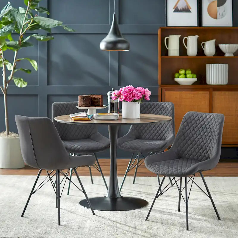 Table à manger ronde Mid-Century Noyer Marbre Noir Or Moderne