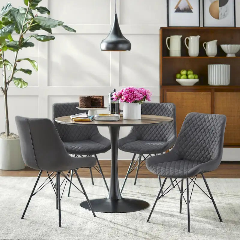 Table à manger ronde Mid-Century Noyer Marbre Noir Or Moderne