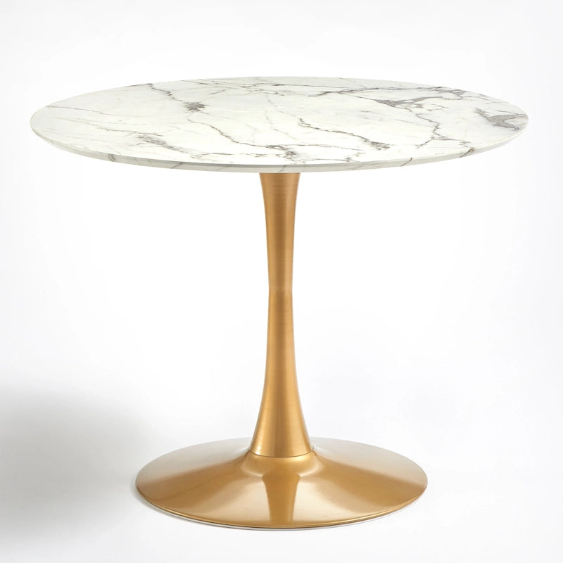 Table à manger ronde Mid-Century Noyer Marbre Noir Or Moderne
