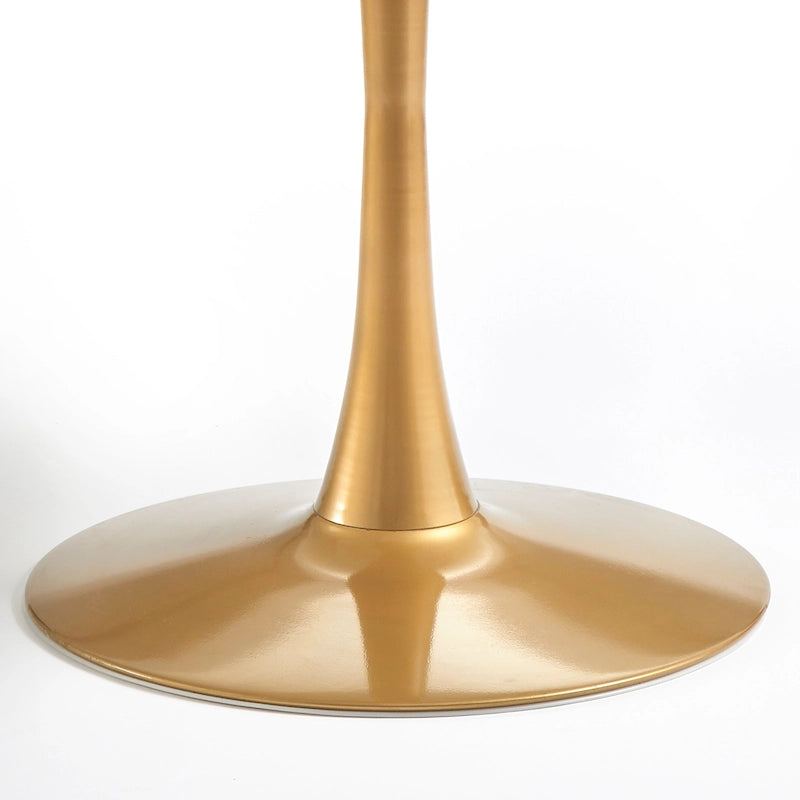 Table à manger ronde Mid-Century Noyer Marbre Noir Or Moderne