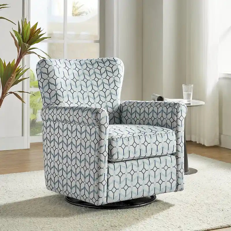 Fauteuil d'appoint à bascule pivotant en tissu fleuri avec accoudoirs arrondis et dossier incurvé