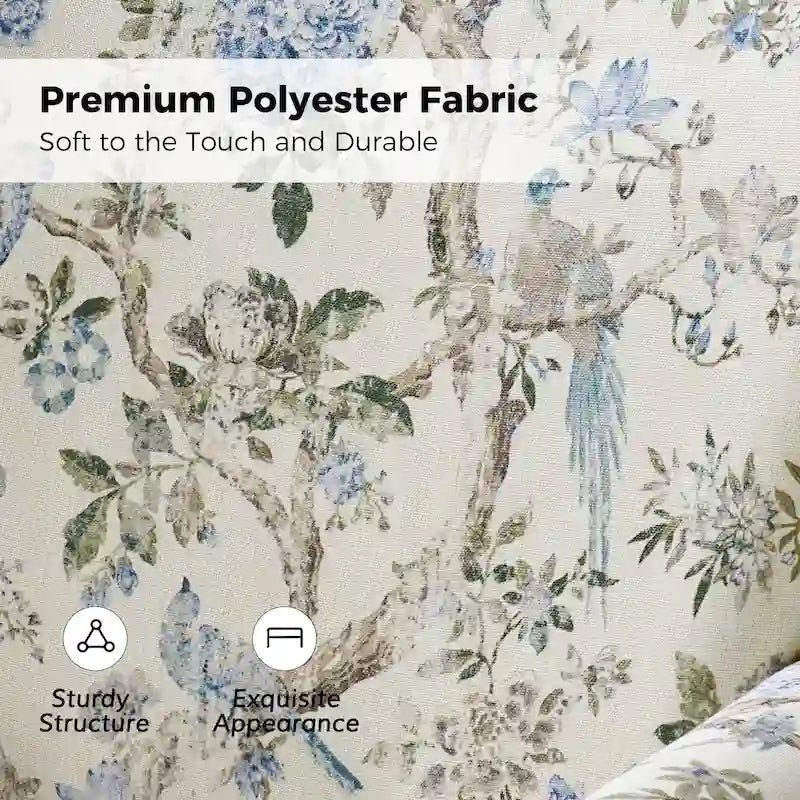 Fauteuil d'appoint à bascule pivotant en tissu fleuri avec accoudoirs arrondis et dossier incurvé
