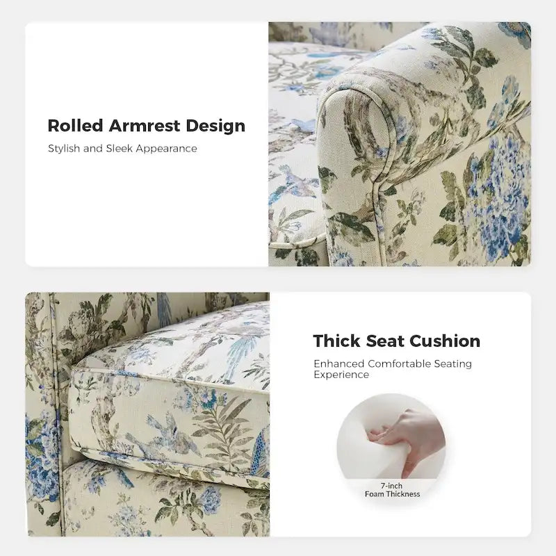 Fauteuil d'appoint à bascule pivotant en tissu fleuri avec accoudoirs arrondis et dossier incurvé