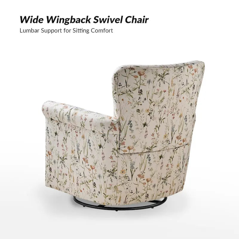 Fauteuil d'appoint à bascule pivotant en tissu fleuri avec accoudoirs arrondis et dossier incurvé