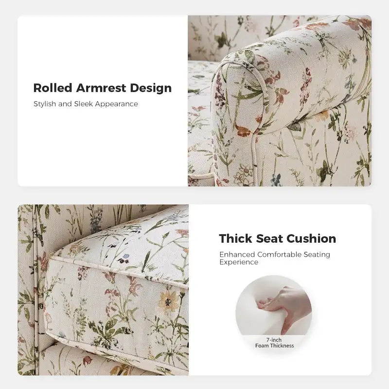 Fauteuil d'appoint à bascule pivotant en tissu fleuri avec accoudoirs arrondis et dossier incurvé