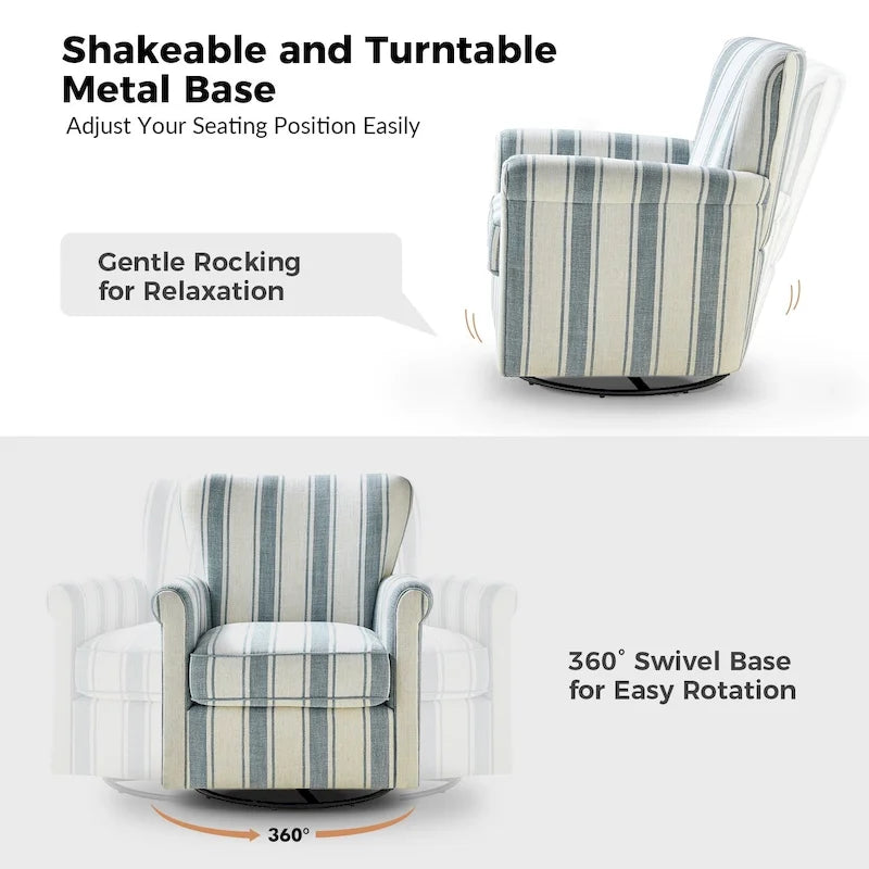 Fauteuil d'appoint à bascule pivotant en tissu fleuri avec accoudoirs arrondis et dossier incurvé
