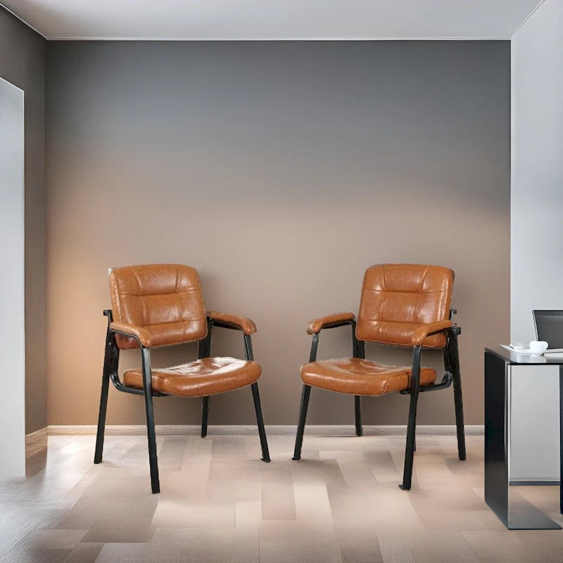 Chaise de bureau en similicuir rembourrée avec accoudoirs et structure métallique
