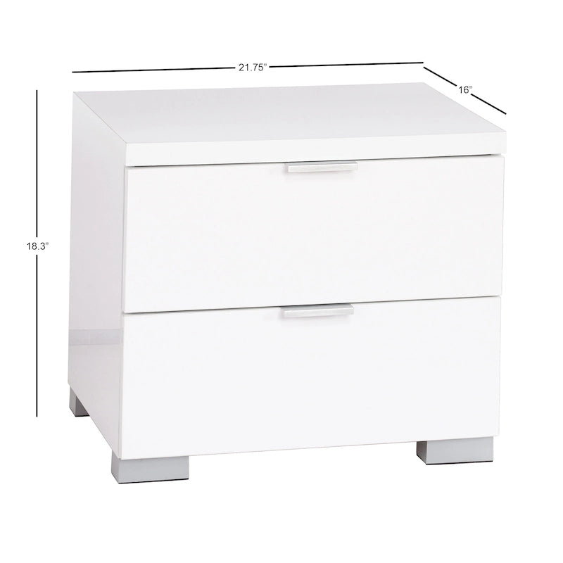 Table de chevet moderne laquée brillante avec deux tiroirs blanc charbon de bois