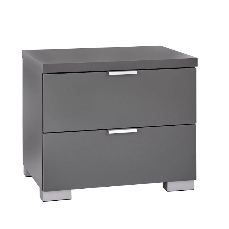 Table de chevet moderne laquée brillante avec deux tiroirs blanc charbon de bois