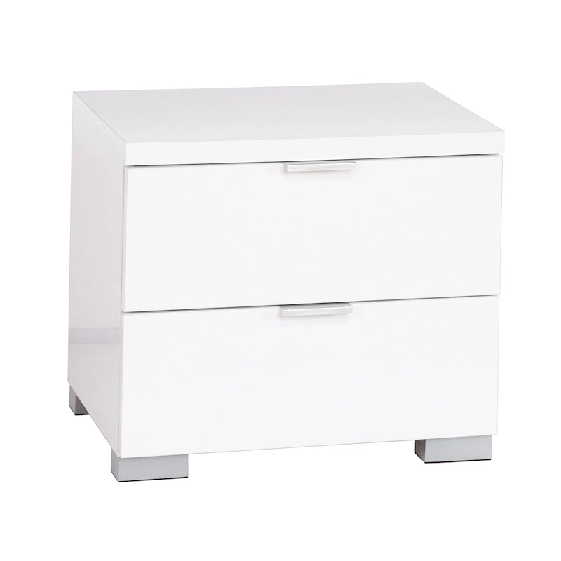 Table de chevet moderne laquée brillante avec deux tiroirs blanc charbon de bois