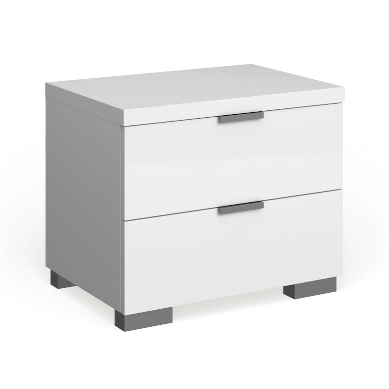 Table de chevet moderne laquée brillante avec deux tiroirs blanc charbon de bois