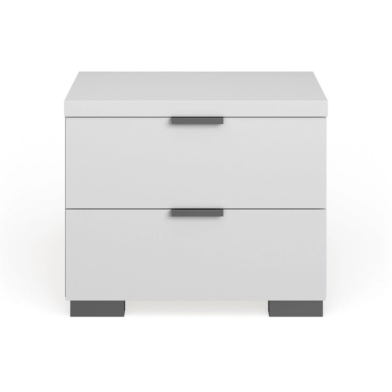 Table de chevet moderne laquée brillante avec deux tiroirs blanc charbon de bois