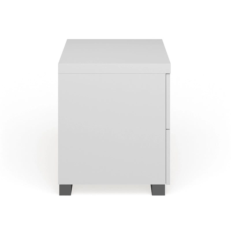 Table de chevet moderne laquée brillante avec deux tiroirs blanc charbon de bois