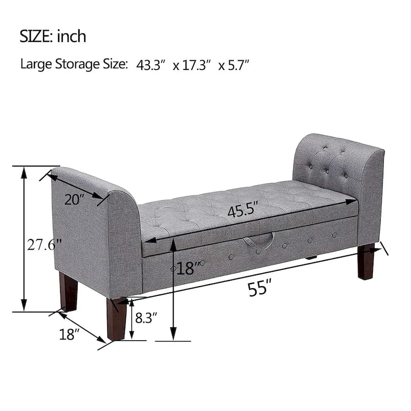 Banc de rangement capitonné avec accoudoirs, pouf rembourré, siège d'entrée en lin