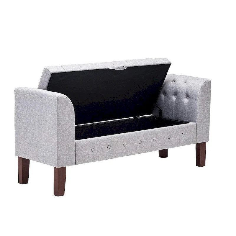 Banc de rangement capitonné avec accoudoirs, pouf rembourré, siège d'entrée en lin