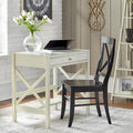 Bureau de ferme en bois à cadre en X avec tiroir et étagère inférieure, blanc antique