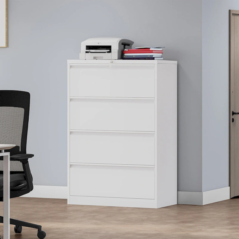 Armoire de classement latérale large en acier avec verrouillage, noire et blanche, pour bureau
