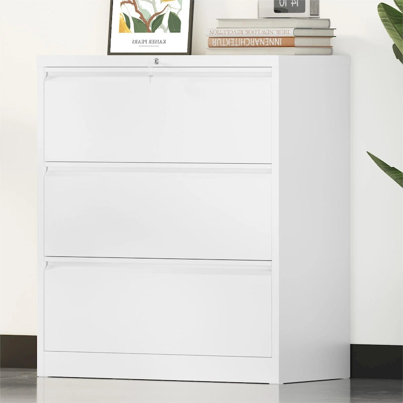 Armoire de classement latérale large en acier avec verrouillage, noire et blanche, pour bureau
