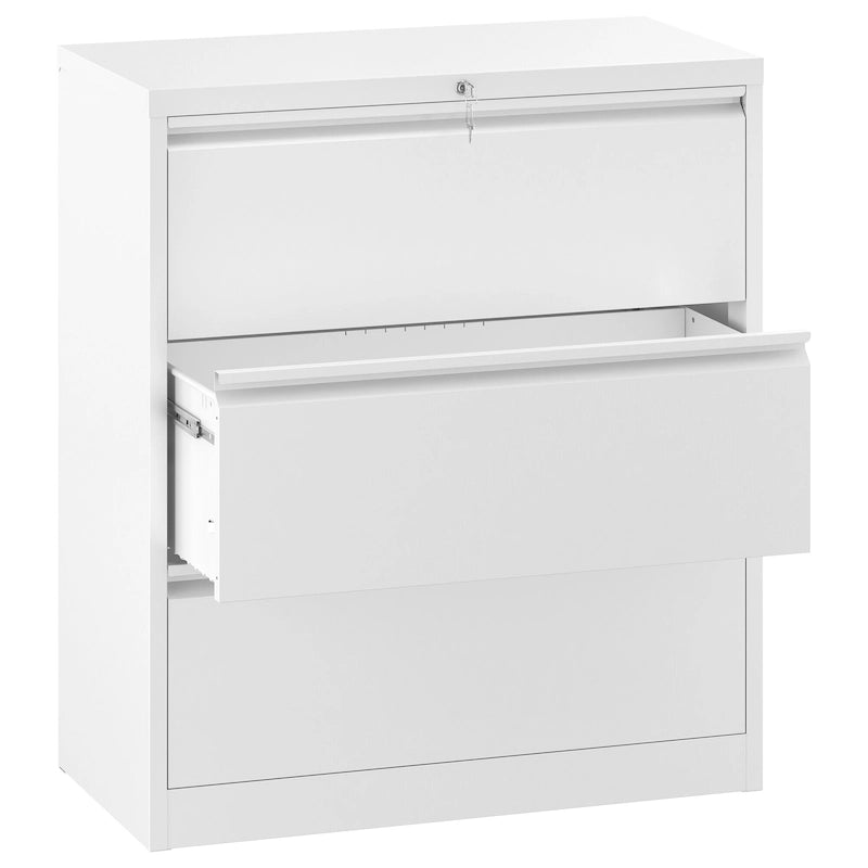 Armoire de classement latérale large en acier avec verrouillage, noire et blanche, pour bureau