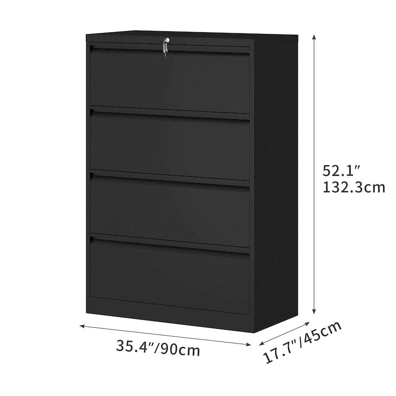 Armoire de classement latérale large en acier avec verrouillage, noire et blanche, pour bureau