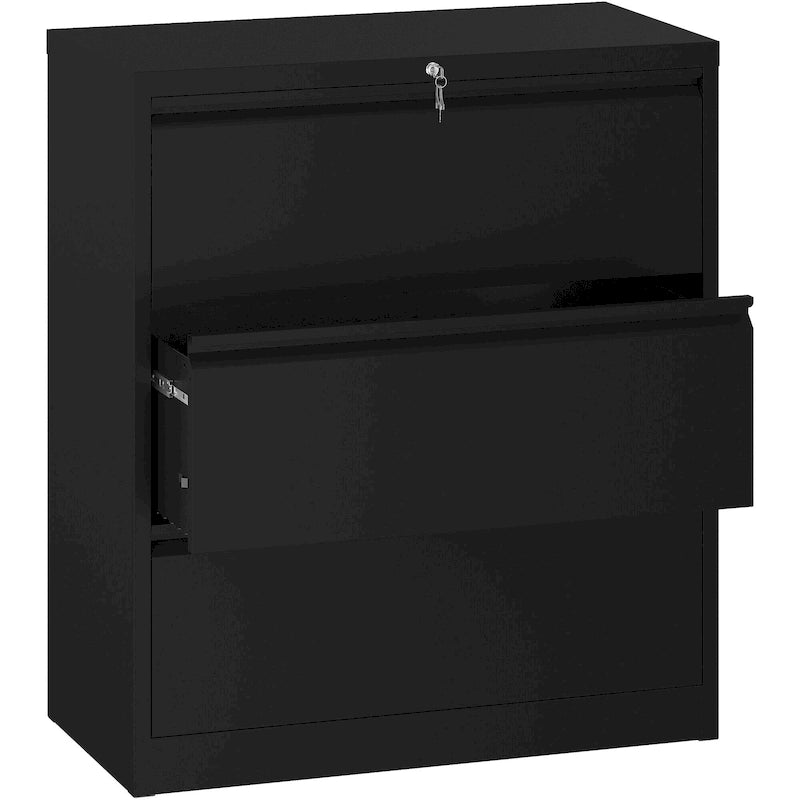 Armoire de classement latérale large en acier avec verrouillage, noire et blanche, pour bureau